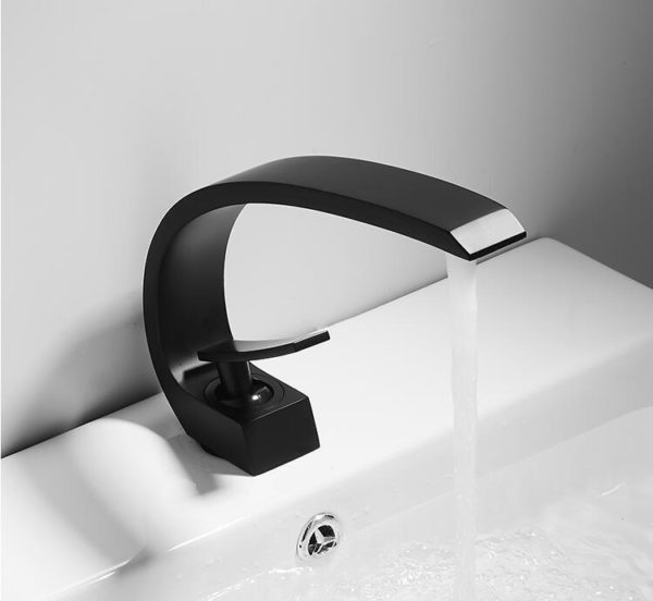 Black Arc Shaped Single Handle Bathroom Tap