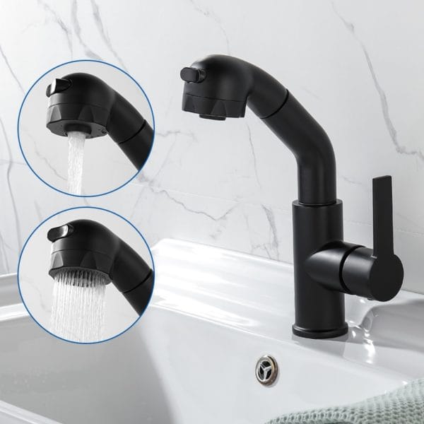 Black Hair Washing Faucet with Pull Out and Dual Spray Mode