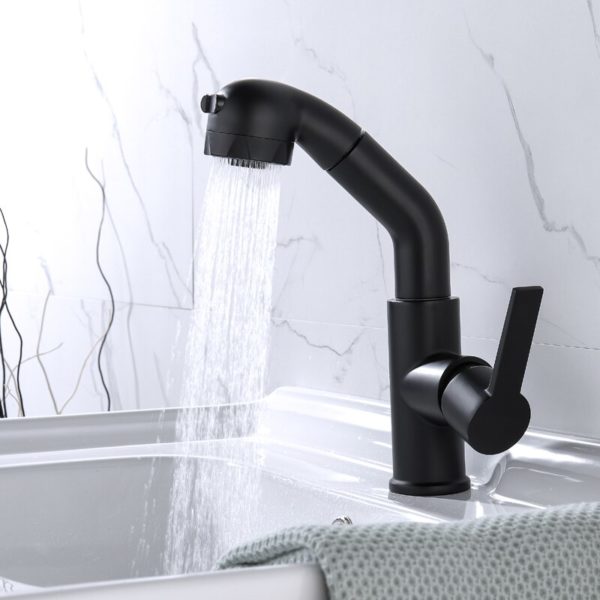 Black Hair Washing Faucet with Pull Out and Dual Spray Mode