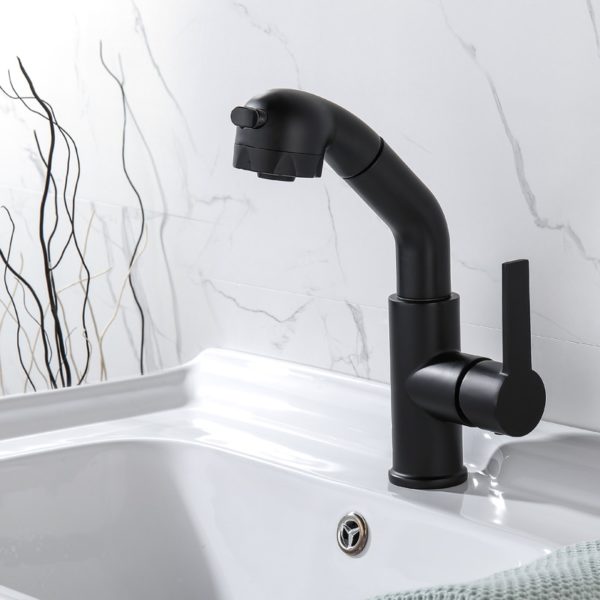 Black Hair Washing Faucet with Pull Out and Dual Spray Mode