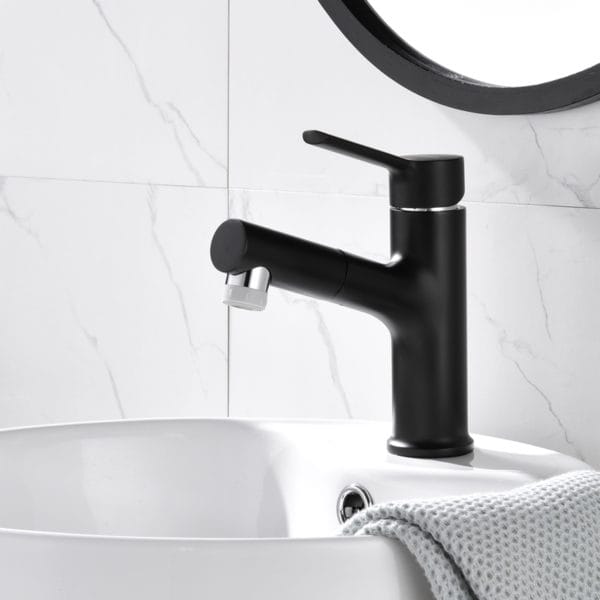 Black Single Handle Pull Out Bathroom Mixer Tap