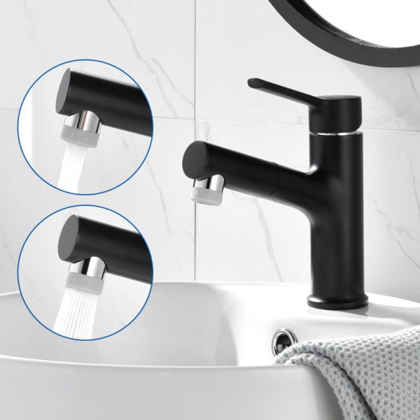 Black Single Handle Pull Out Bathroom Mixer Tap