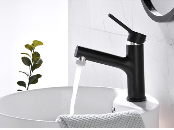 Black Single Handle Pull Out Bathroom Mixer Tap