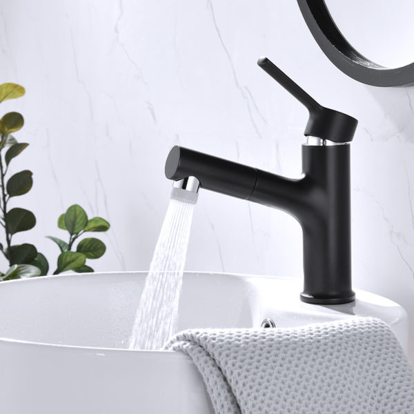 Black Single Handle Pull Out Bathroom Mixer Tap