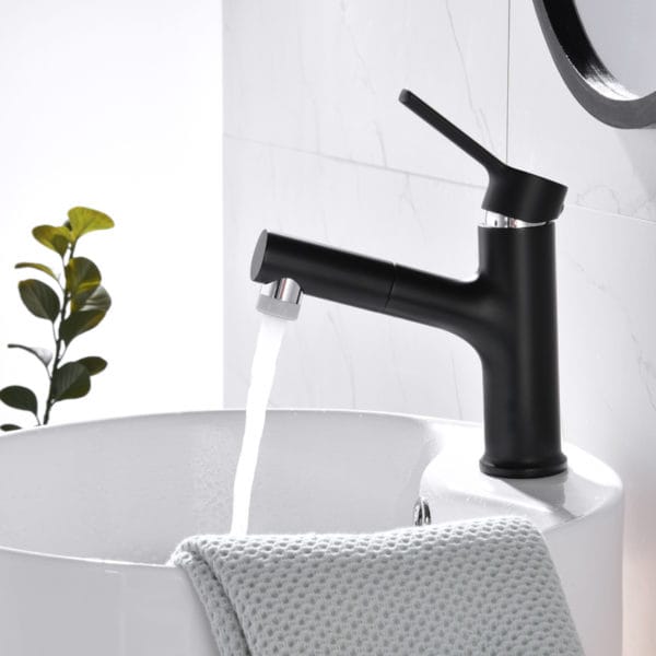 Black Single Handle Pull Out Bathroom Mixer Tap