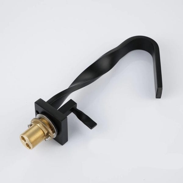 Elegant Matte Black Twisted Design Deck Mounted Basin Tap with Single Handle - Image 5