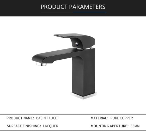Square Matte Black Bathroom Tap - Image 7