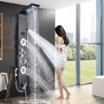 Black Waterfall Rain Shower Spa Massage Jet Shower Column