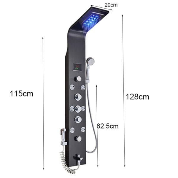 Black Waterfall and Rain Shower Spa Massage Jet Shower Column with LED Light & Display - Image 7