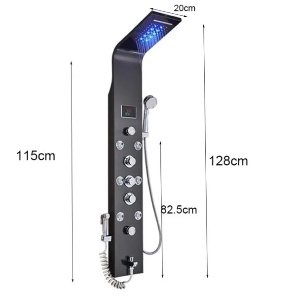 Black Waterfall and Rain Shower Spa Massage Jet Shower Column with LED Light & Display - Image 7