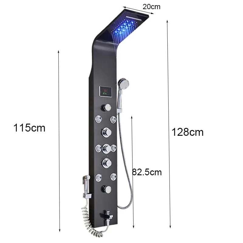 Black Waterfall and Rain Shower Spa Massage Jet Shower Column with LED Light & Display - Image 7