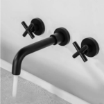 Wall Mounted Matte Black Dual Handle 3 Hole Bathroom Basin Faucet