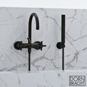 Dornbracht Tara. wall-mounted bath mixer with hand shower set & cross handles 25133892-33 matt black