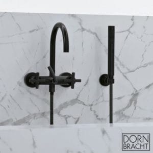 Dornbracht Tara. wall-mounted bath mixer with hand shower set & cross handles 25133892-33 matt black